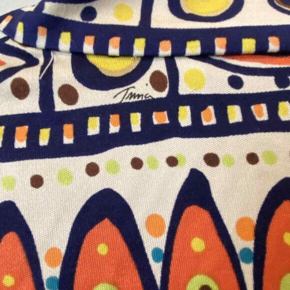 Trina Turk Multicolor Tribal Art 100% Silk Blouse Size 2 With Side Zipper - Picture 6 of 9